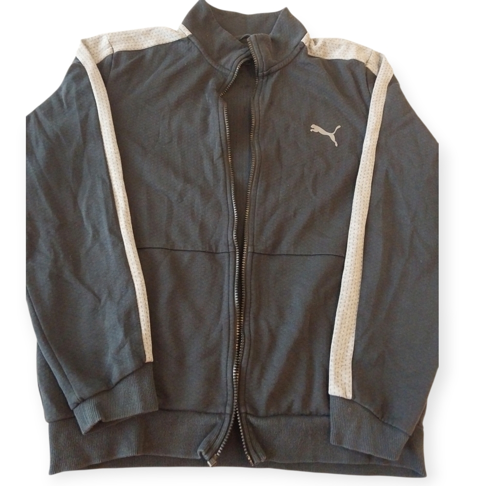 Puma Track Jacket Mens Size M Black Gray Athletic Jacket Missing Zipper Used